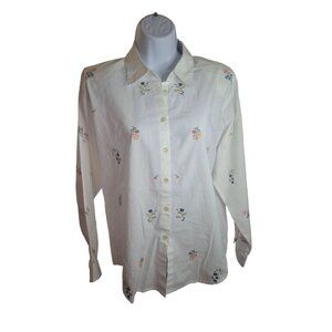 Napa Valley Womens Button-Up Blouse Petite 6 White Floral Embroidery Cottagecore